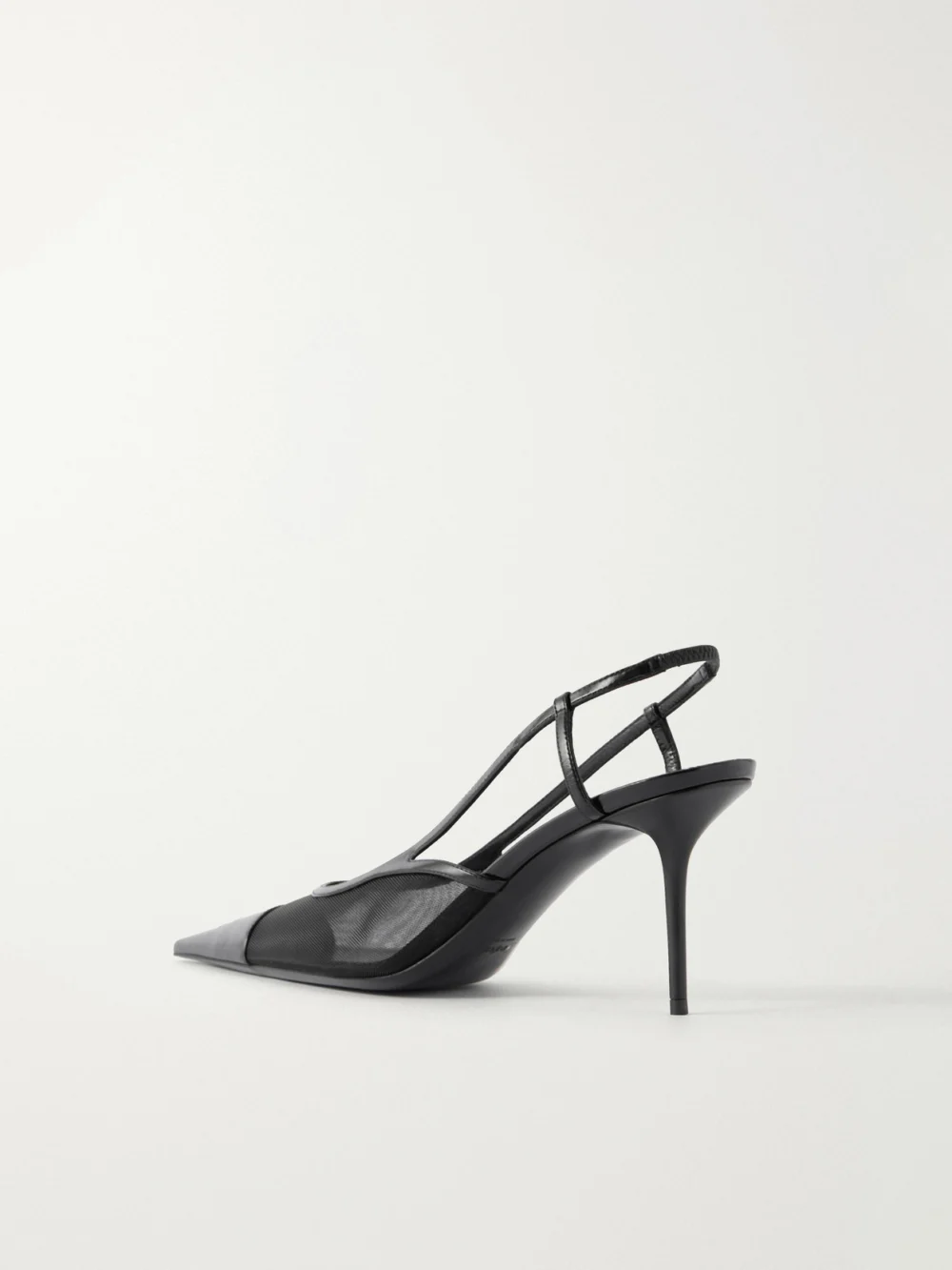 Back view of the Saint Laurent Renée Embroidered Patent Leather-trimmed Mesh Slingback Pumps