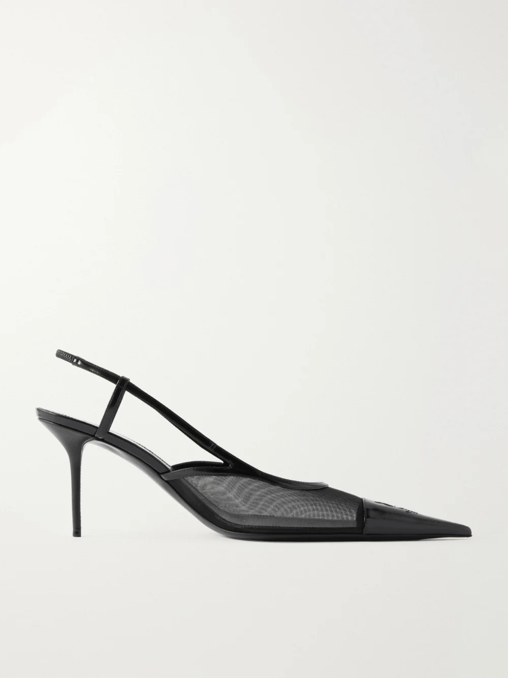 Saint Laurent Renée Embroidered Patent Leather-trimmed Mesh Slingback Pumps in black