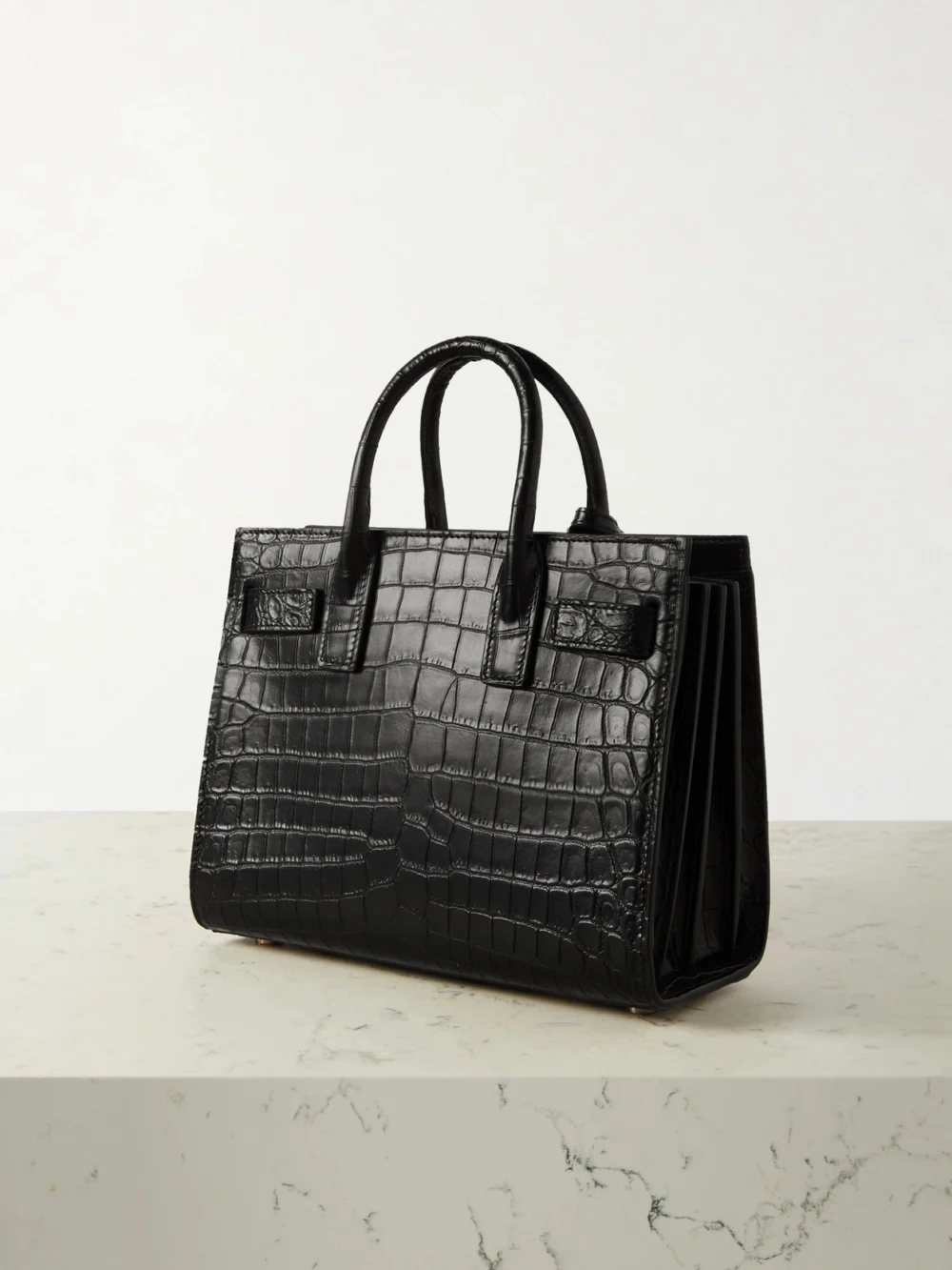 Back view of the Saint Laurent Sac De Jour Nano Croc-effect Leather Tote