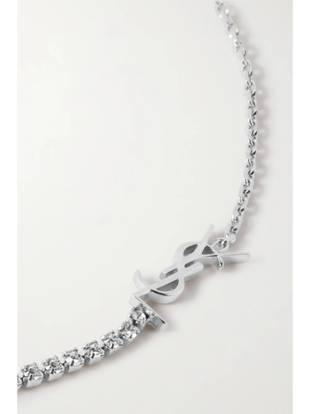 Close-up detail of the Saint Laurent Silver-tone Crystal Bracelet