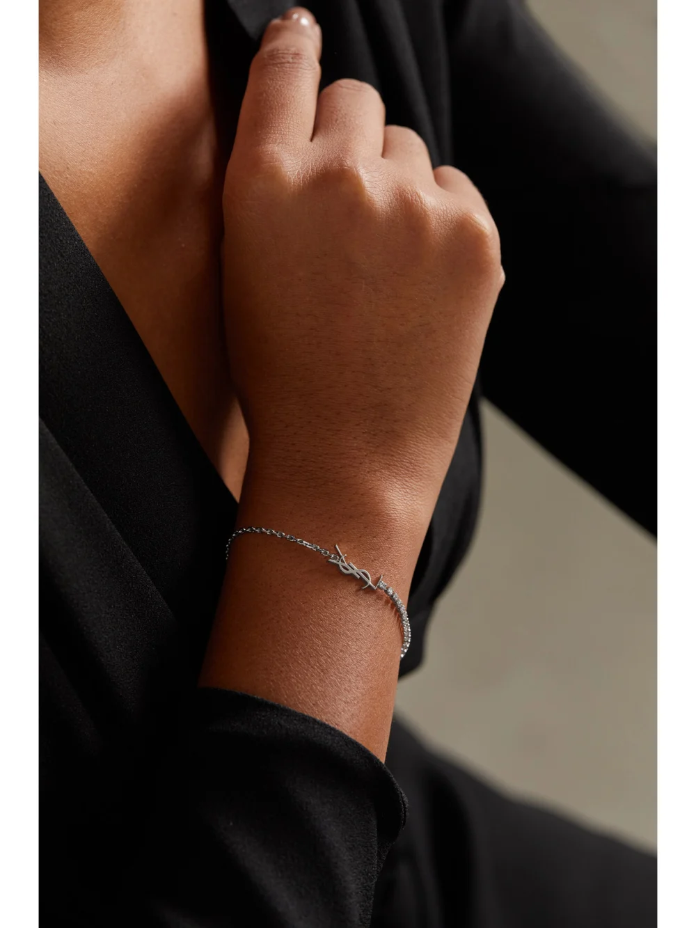 Saint Laurent Silver-tone Crystal Bracelet, styled view
