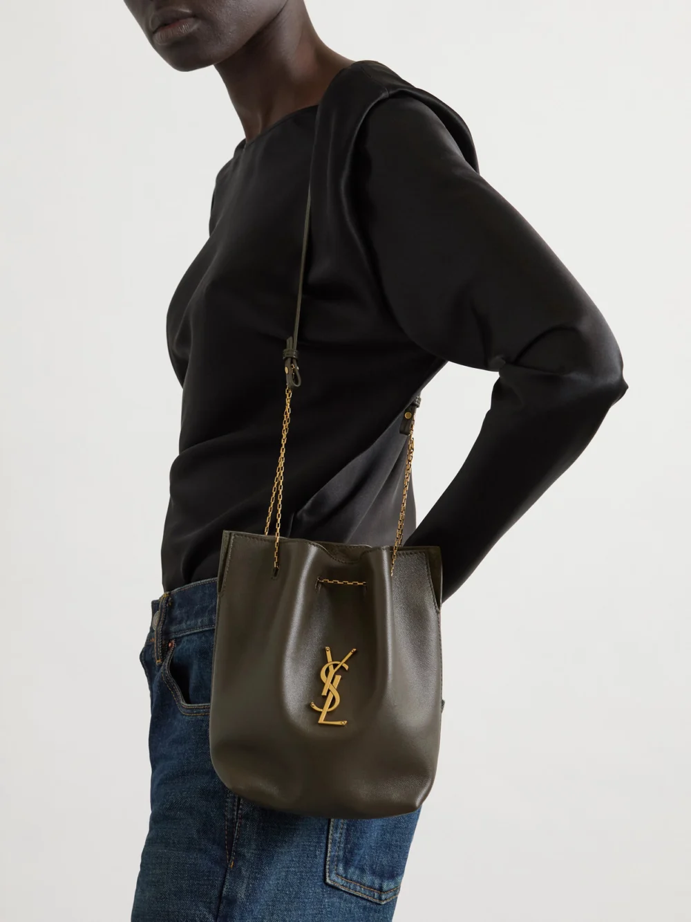 Saint Laurent Sintra Sport Leather Shoulder Bag, styled view