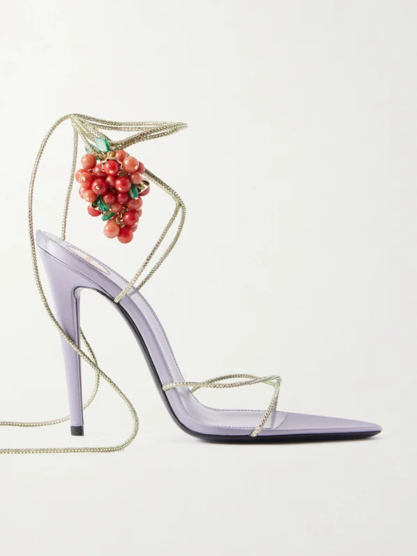 Saint Laurent Suede-trimmed Embellished Satin Sandals