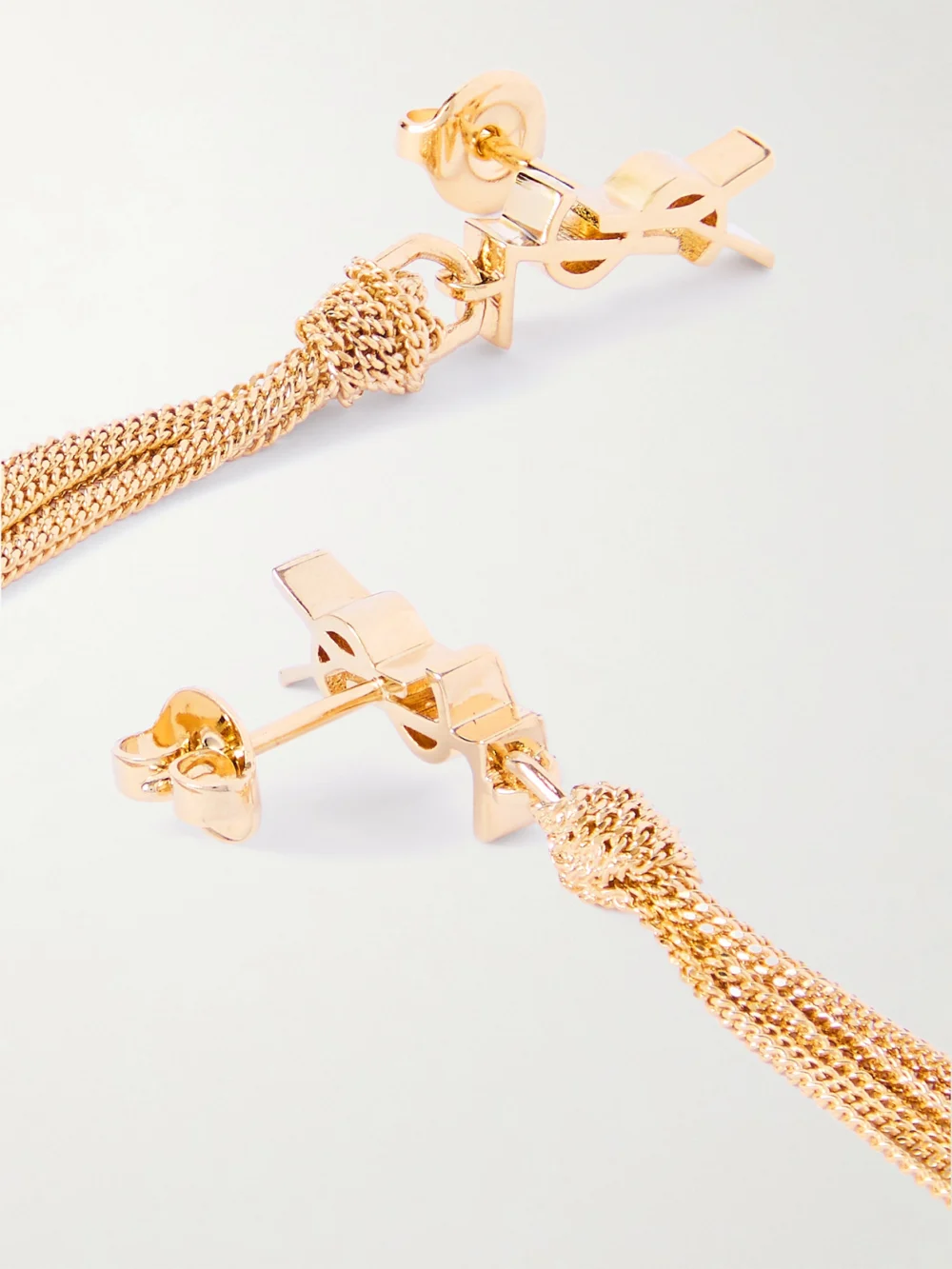 Back view of the Saint Laurent Tassel Gold-tone Earrings