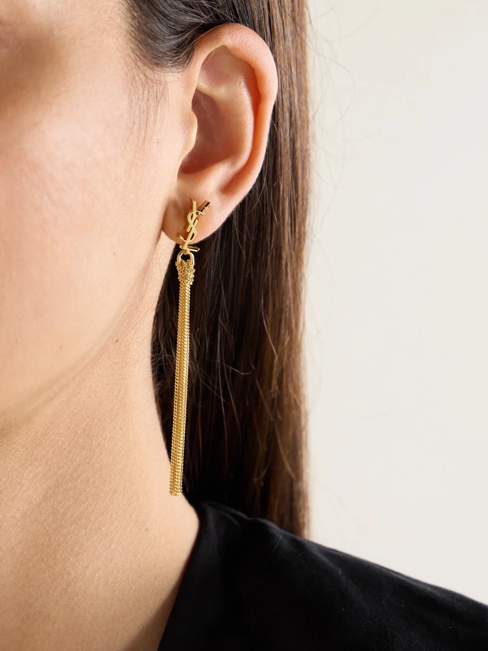 Saint Laurent Tassel Gold-tone Earrings, styled view