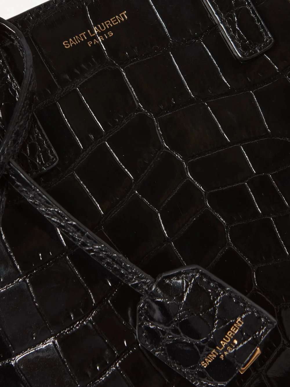 Close-up detail of the Saint Laurent Toy Mini Croc-effect Leather Tote