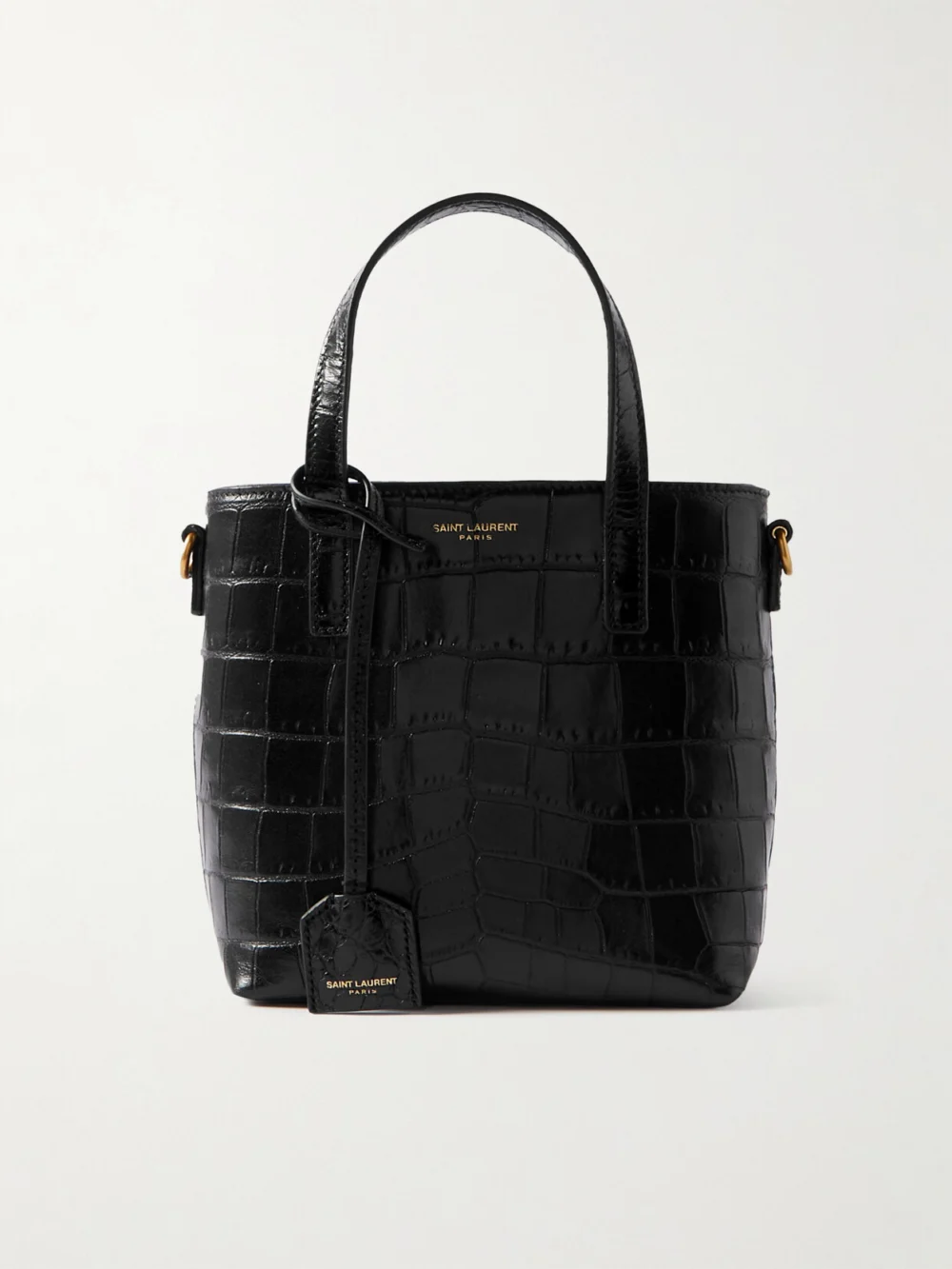 Saint Laurent Toy Mini Croc-effect Leather Tote in black