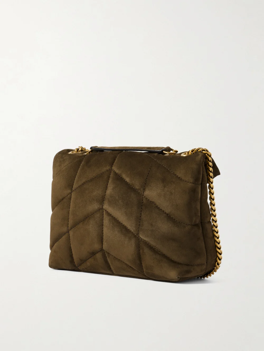 Back view of the Saint Laurent Toy Puffer Matelassé Leather-trimmed Suede Shoulder Bag
