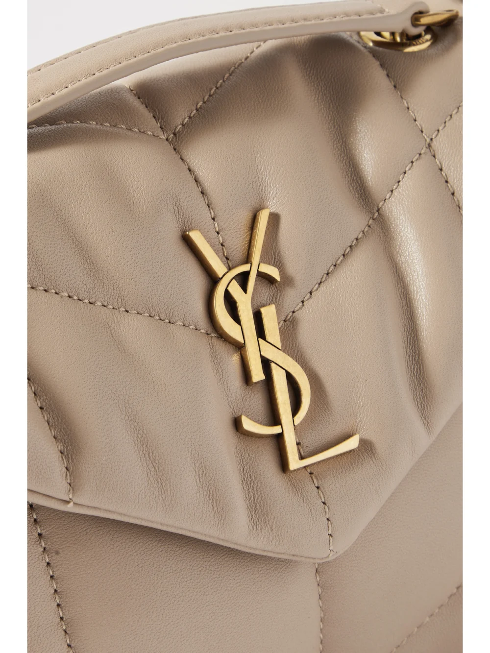 Close-up detail of the Saint Laurent Toy Puffer Mini Matelassé Leather Shoulder Bag