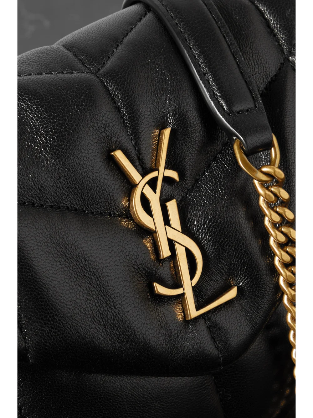 Close-up detail of the Saint Laurent Toy Puffer Mini Matelassé Leather Shoulder Bag