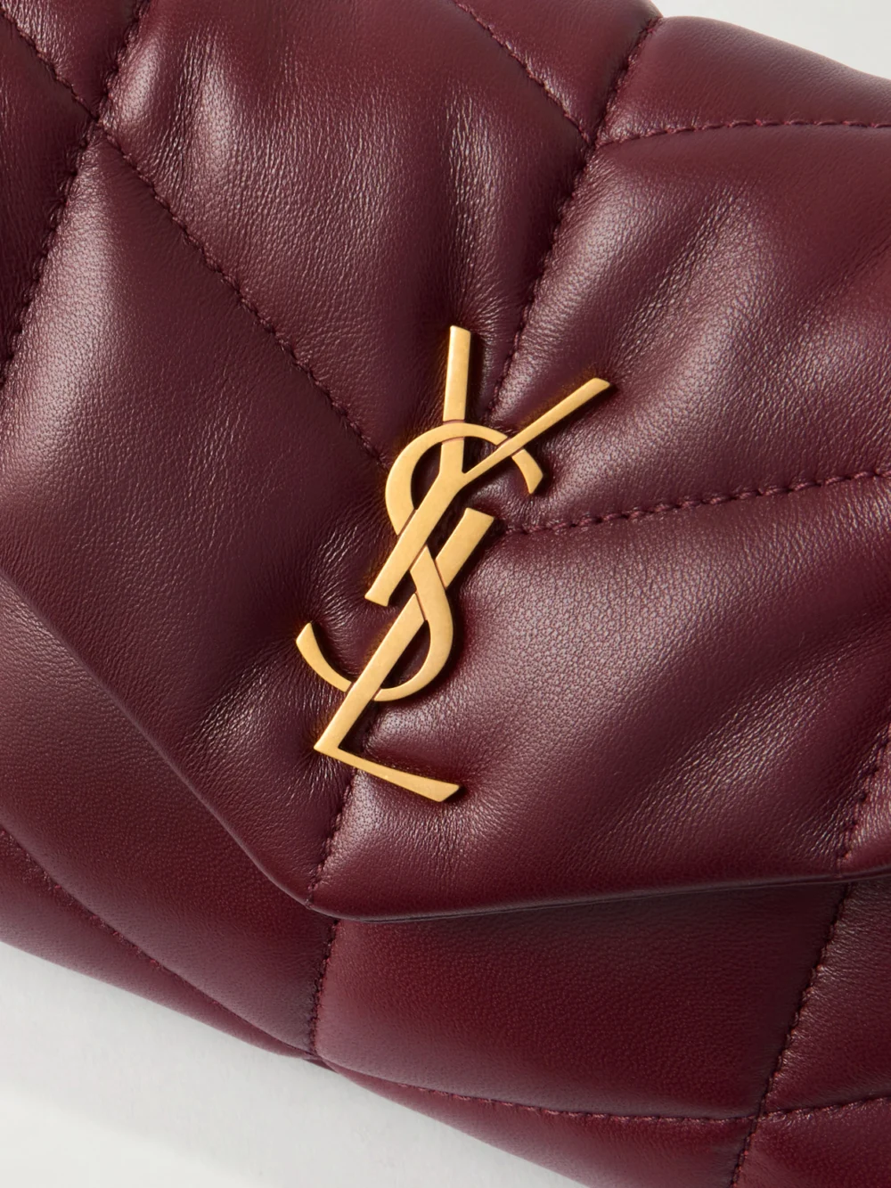 Close-up detail of the Saint Laurent Toy Puffer Mini Matelassé Leather Shoulder Bag