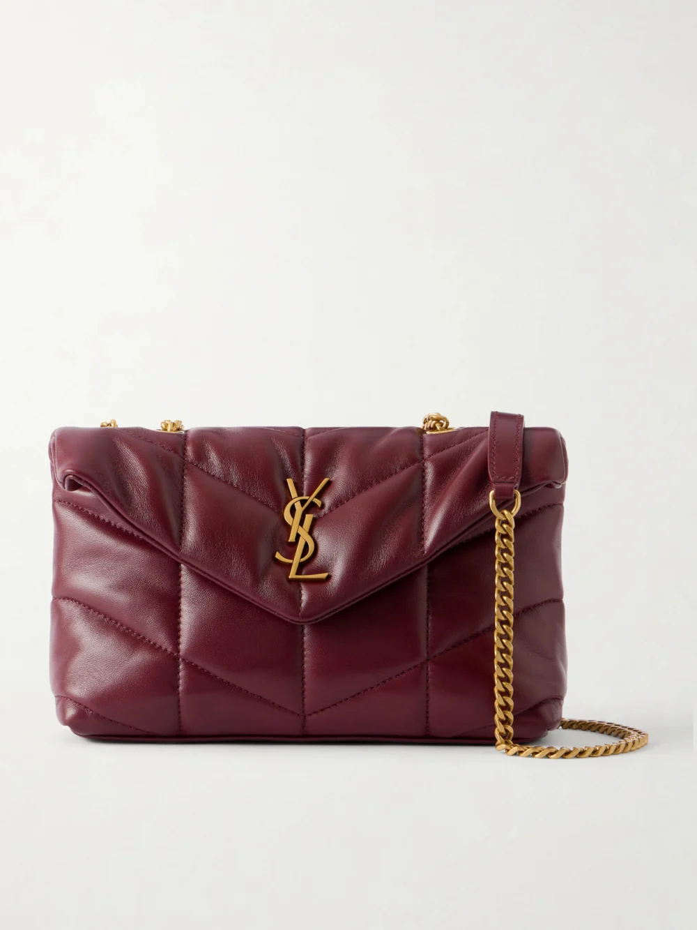 Saint Laurent Toy Puffer Mini Matelassé Leather Shoulder Bag in burgundy