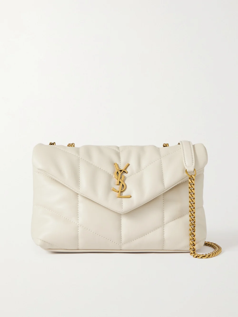 Saint Laurent Toy Puffer Mini Matelassé Leather Shoulder Bag in white