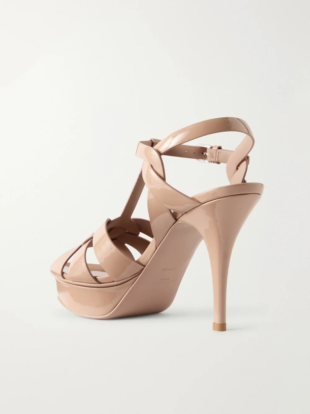 Back view of the Saint Laurent Tribute Patent-leather Sandals