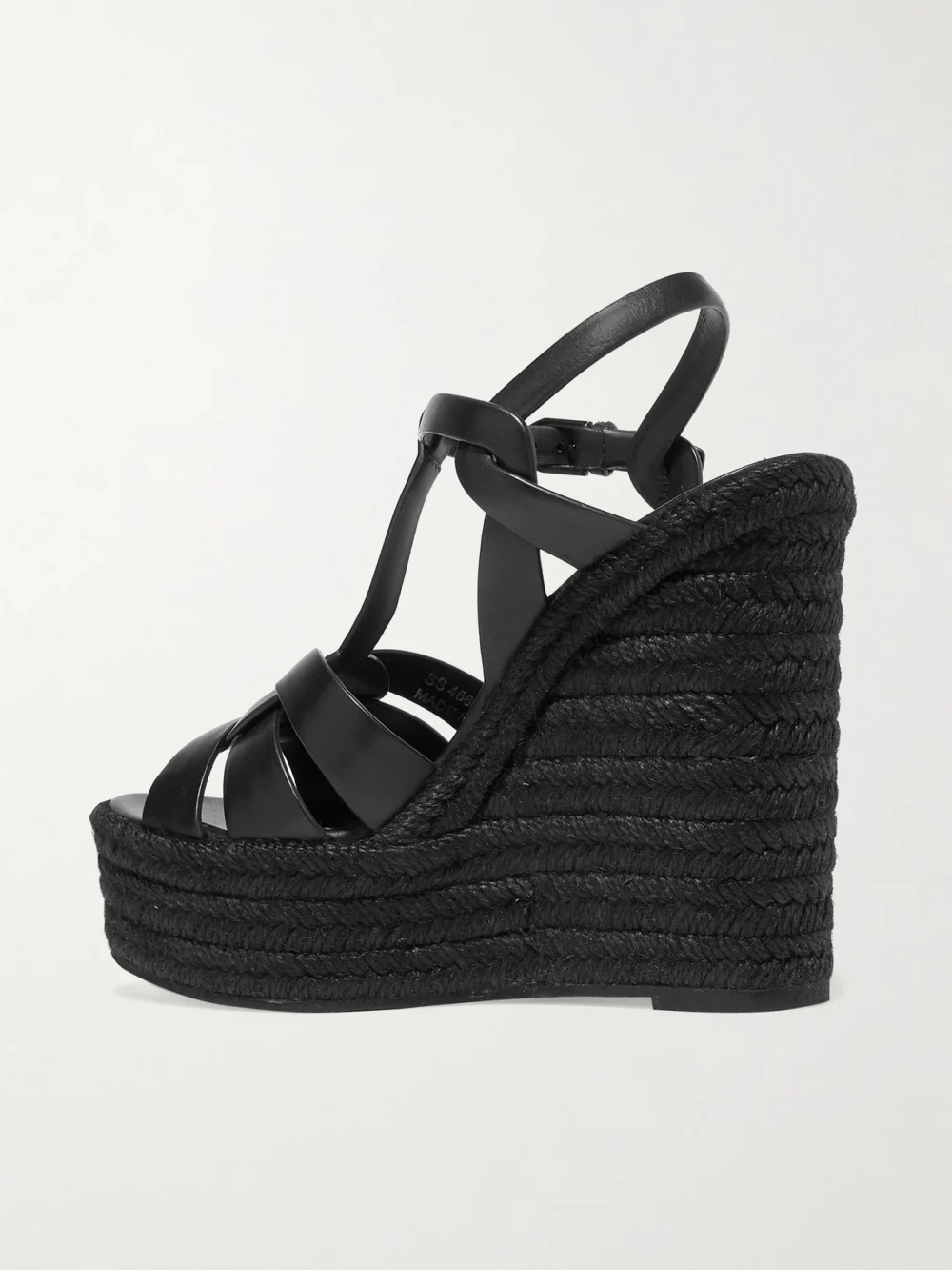 Back view of the Saint Laurent Tribute Woven Leather Espadrille Wedge Sandals