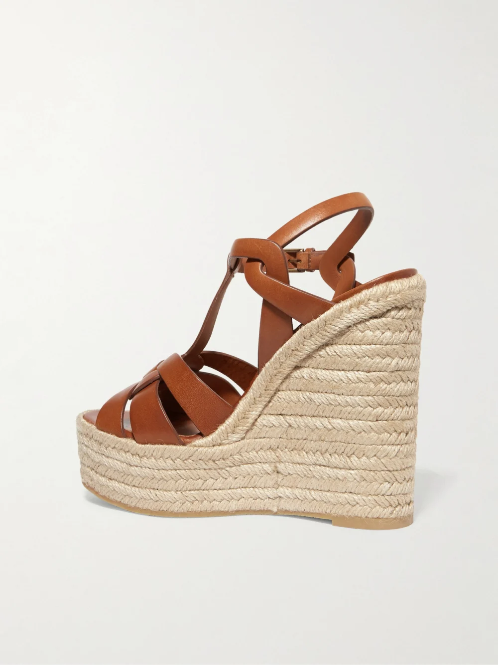 Back view of the Saint Laurent Tribute Woven Leather Espadrille Wedge Sandals