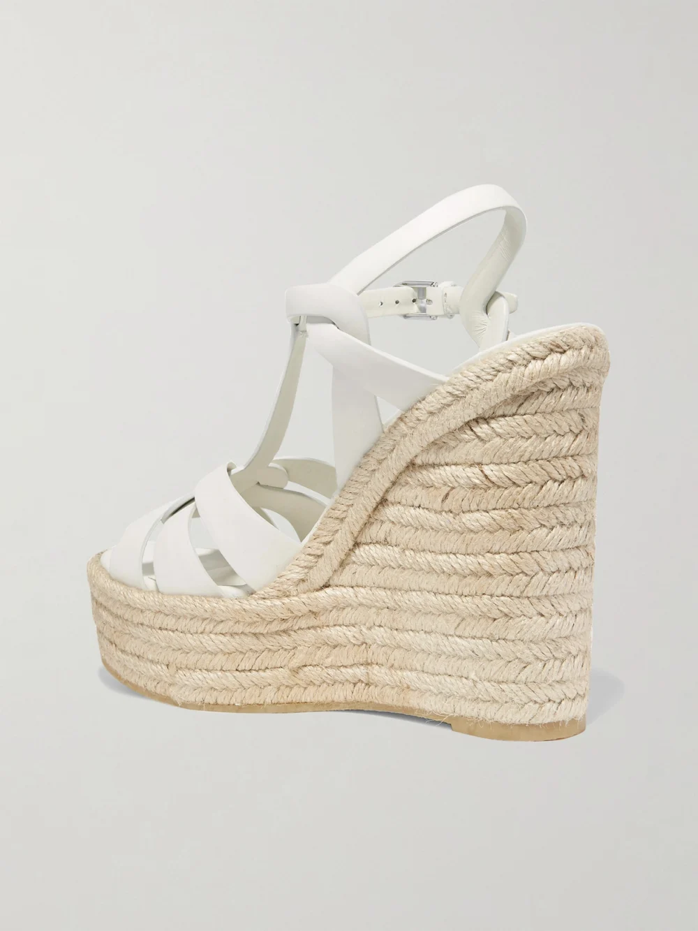 Back view of the Saint Laurent Tribute Woven Leather Espadrille Wedge Sandals