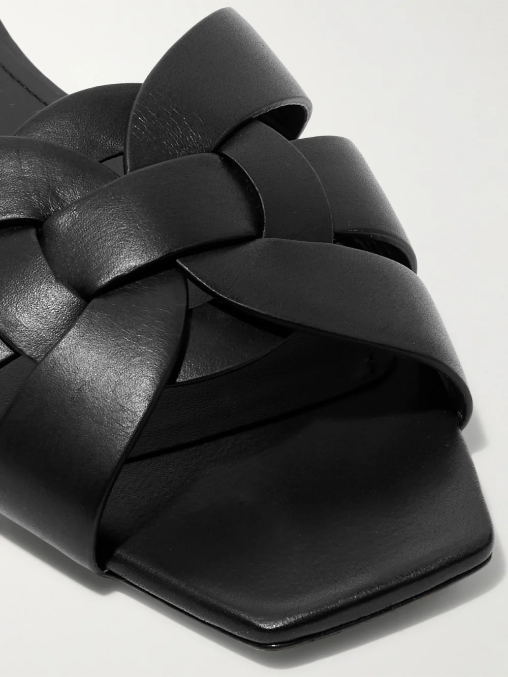 Close-up detail of the Saint Laurent Tribute Woven Leather Slides