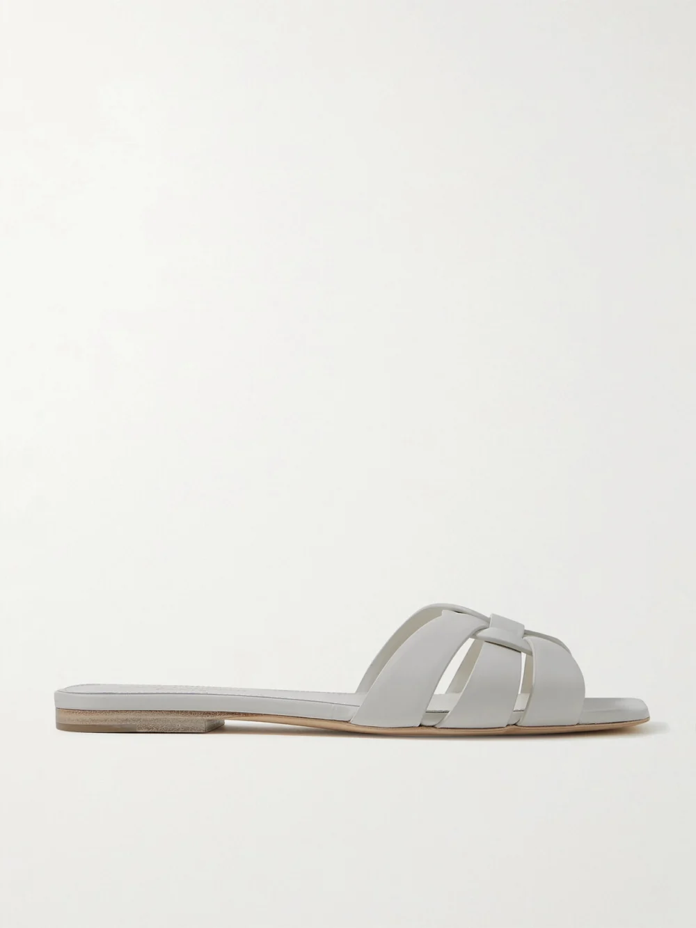 Saint Laurent Tribute Woven Leather Slides in off-white
