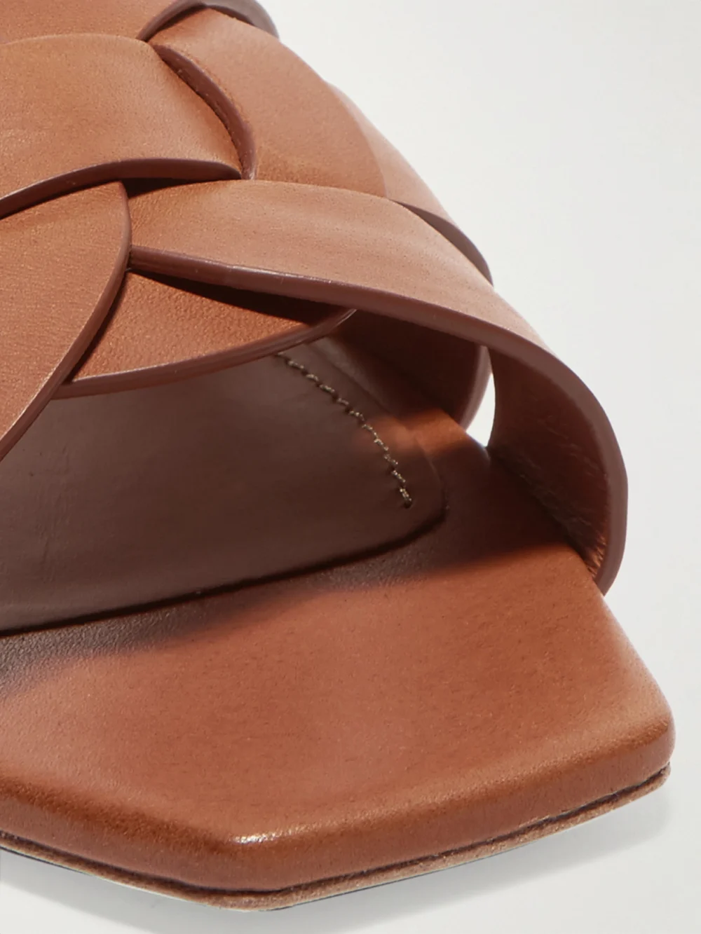 Close-up detail of the Saint Laurent Tribute Woven Leather Slides