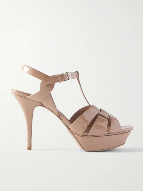 Saint Laurent Tribute Woven Patent-leather Platform Sandals