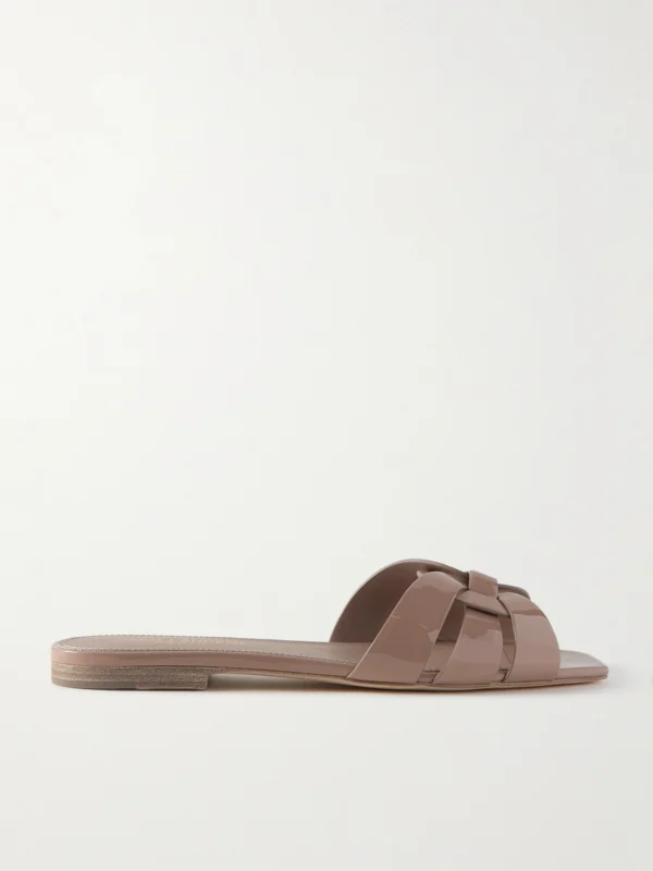 Saint Laurent Tribute Woven Patent-leather Slides