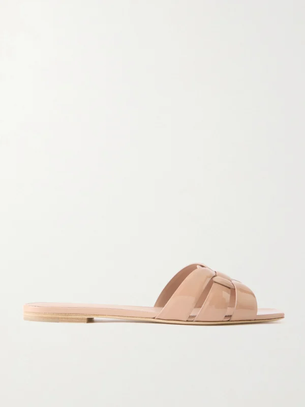 Saint Laurent Tribute Woven Patent-leather Slides
