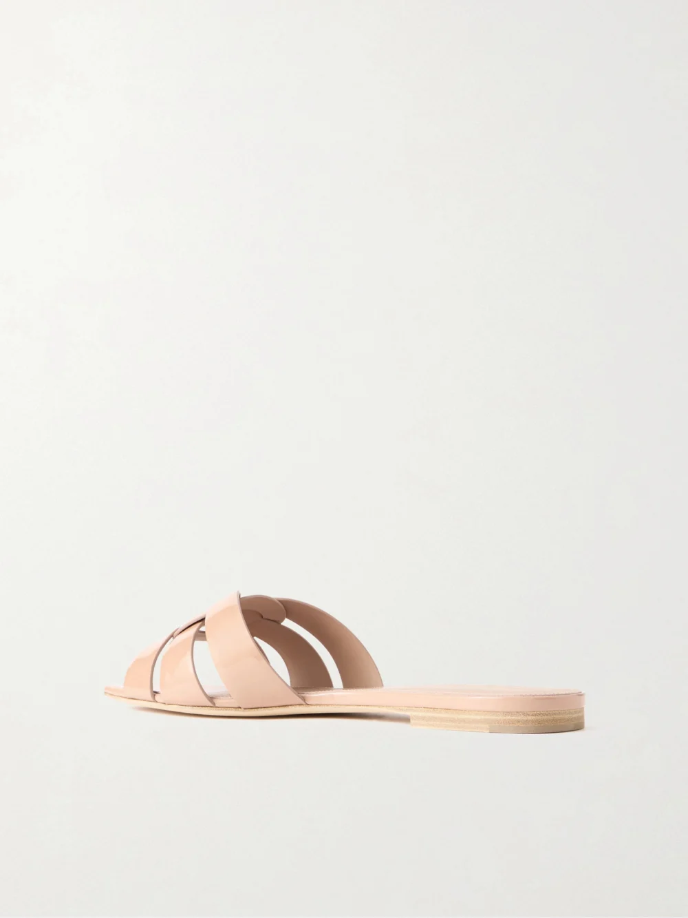 Back view of the Saint Laurent Tribute Woven Patent-leather Slides