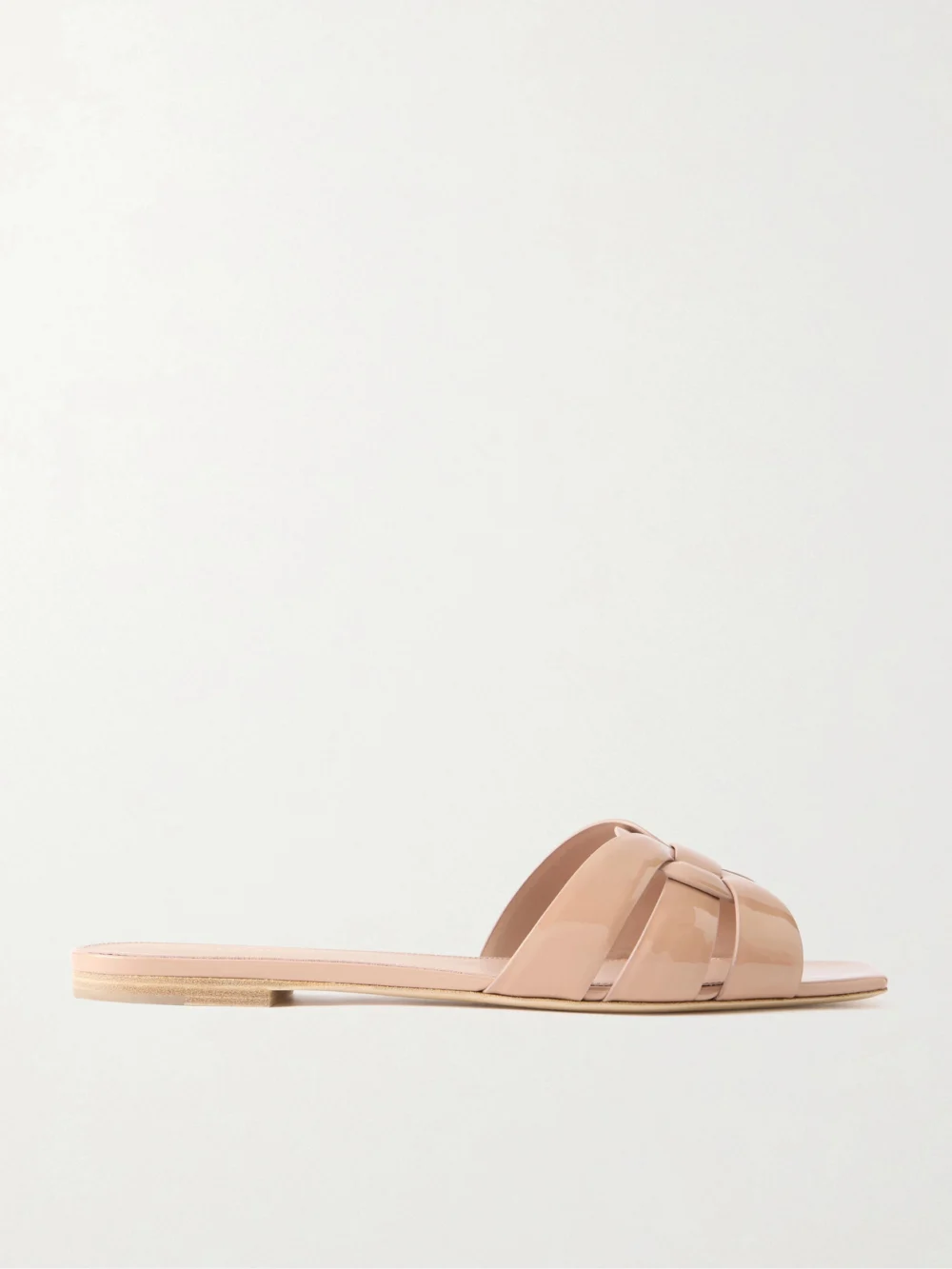 Saint Laurent Tribute Woven Patent-leather Slides in pink