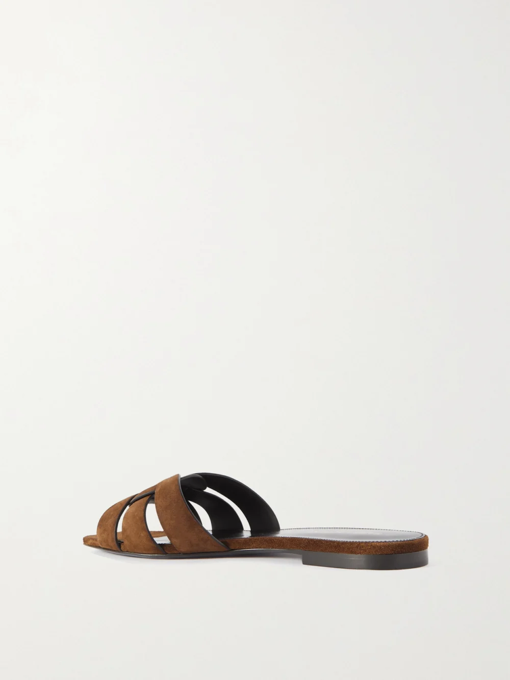 Back view of the Saint Laurent Tribute Woven Suede Slides