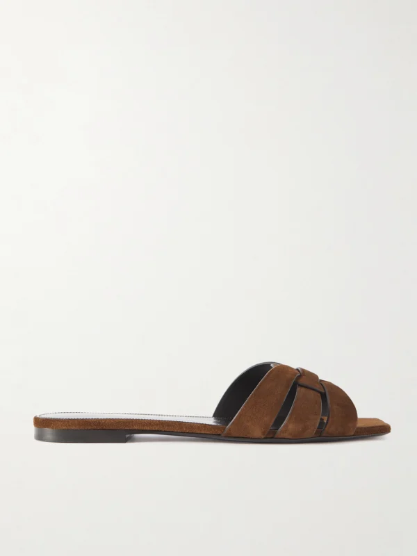Saint Laurent Tribute Woven Suede Slides