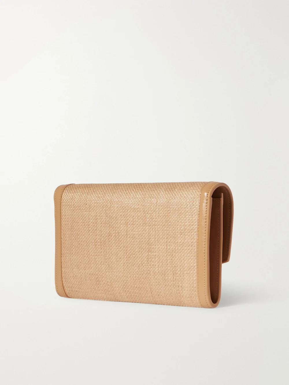 Back view of the Saint Laurent Uptown Micro Leather-trimmed Raffia Shoulder Bag