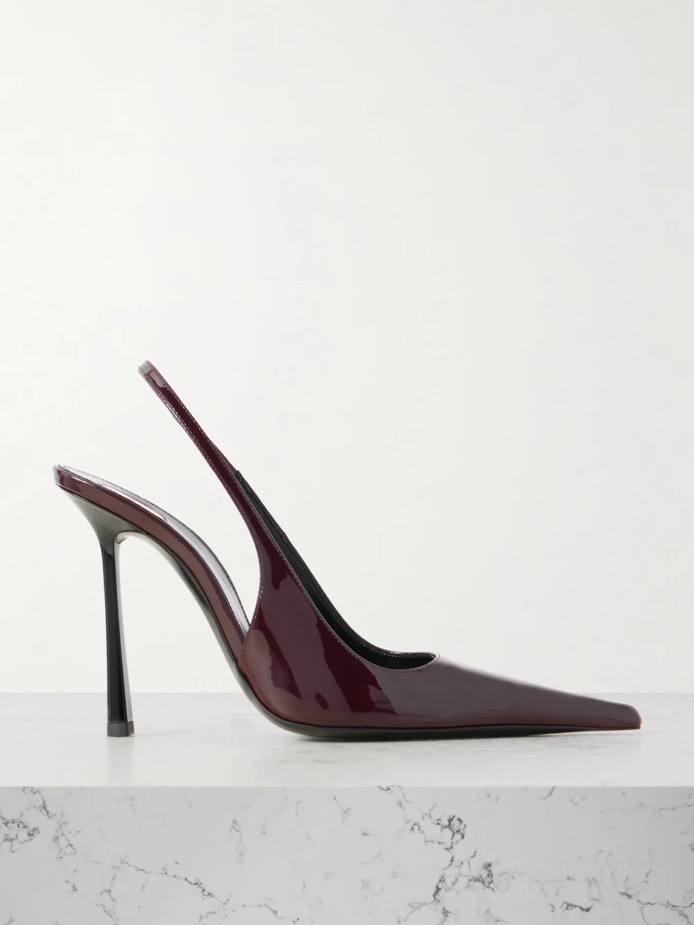 Saint Laurent Vendôme Glossed-leather Slingback Pumps in burgundy
