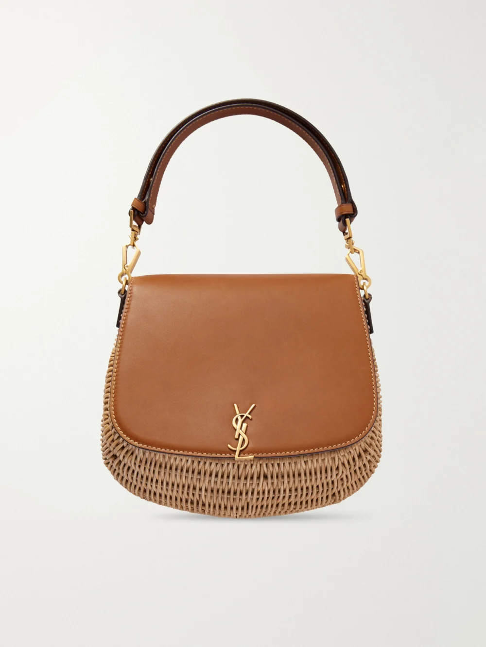 Saint Laurent Voltaire Top Handle Leather-trimmed Bamboo Shoulder Bag in neutral