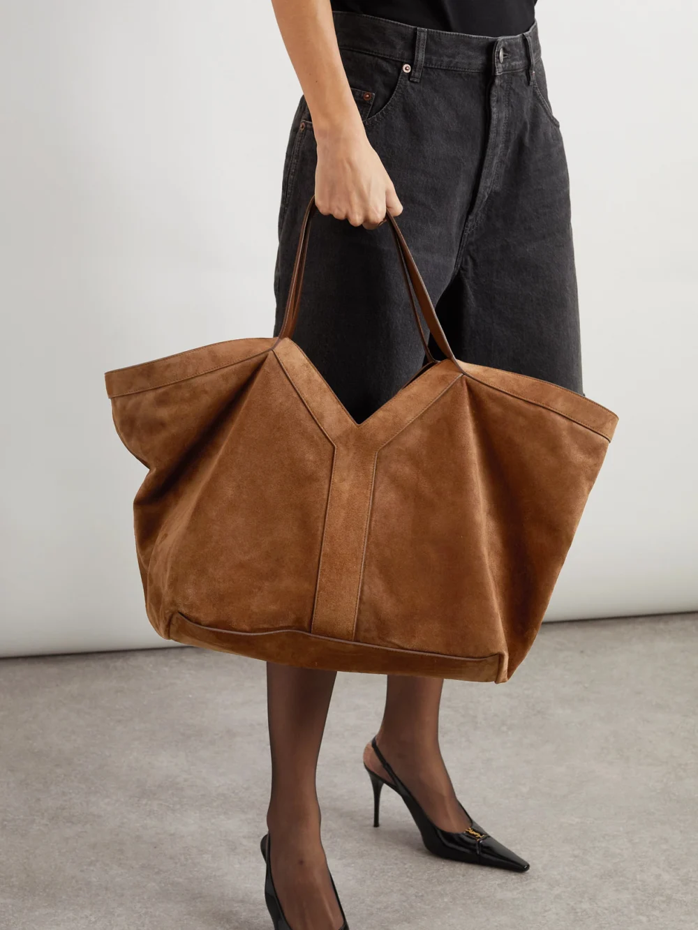 Saint Laurent Y Suede Tote, styled view