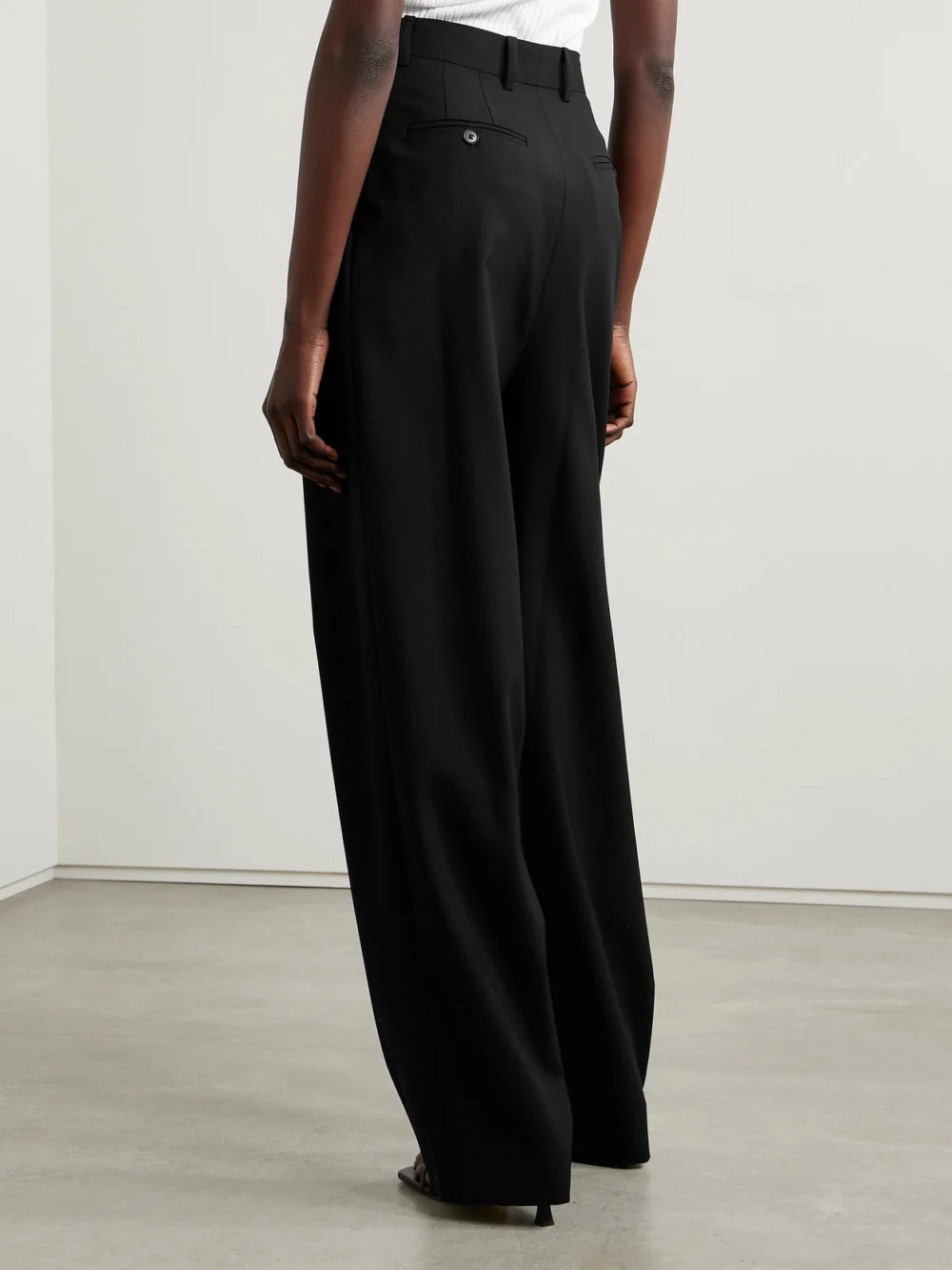 Back view of the Salon 1884 Cecily Pleated Wool Wide-leg Pants