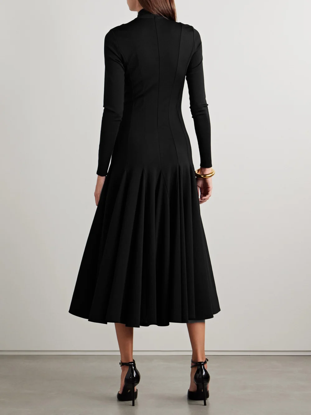 Back view of the Salon 1884 Elodie Wool-blend Jersey Turtleneck Midi Dress