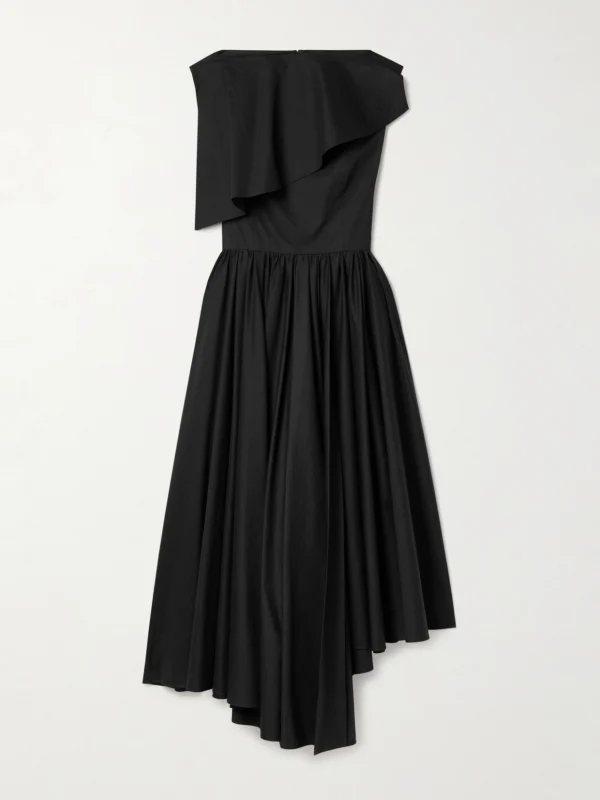Salon 1884 Evanne Asymmetric Pleated Cotton-poplin Midi Dress