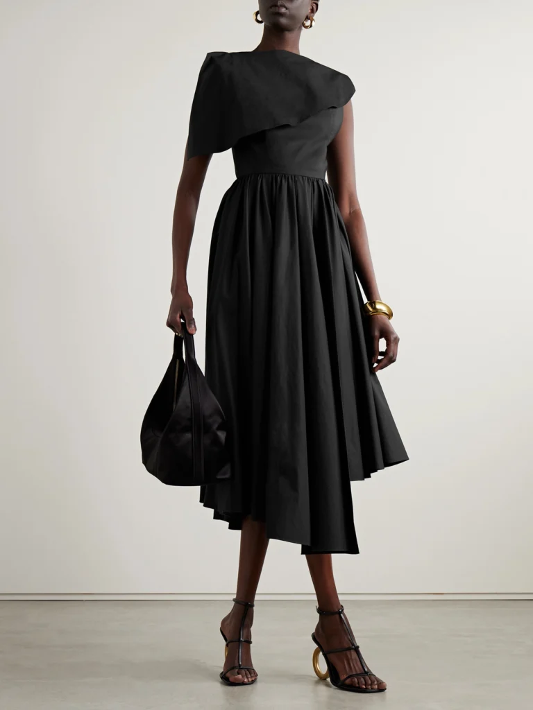 Salon 1884 Evanne Asymmetric Pleated Cotton-poplin Midi Dress