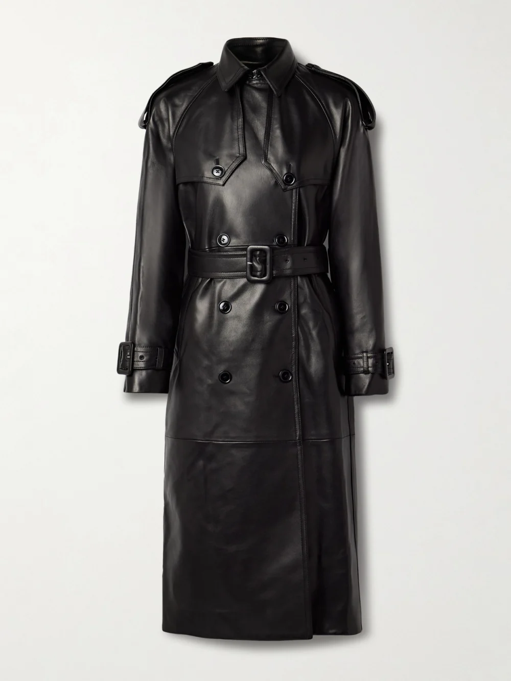 Salon 1884 Filippa Double-breasted Belted Leather Trench Coat in black