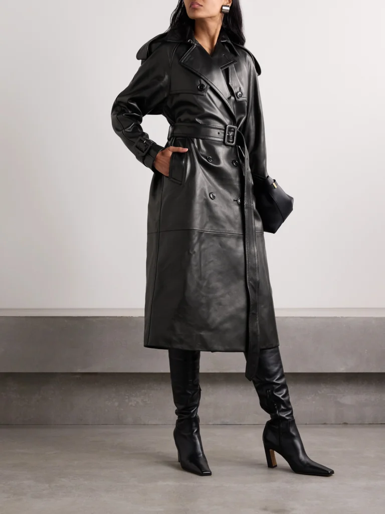 Salon 1884 Filippa Double-breasted Belted Leather Trench Coat