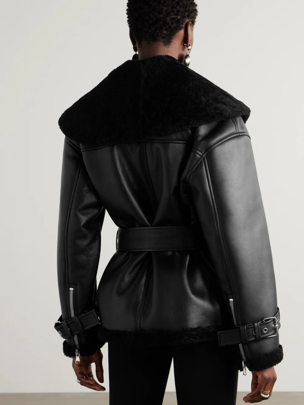 Back view of the Salon 1884 Marcelle Belted Shearling Jacket