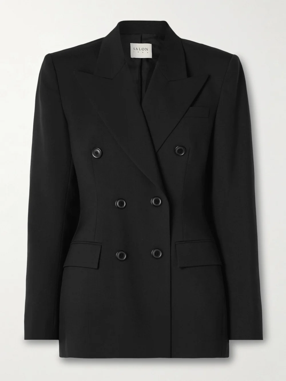Salon 1884 Milles Double-breasted Grain De Poudre Wool Blazer in black