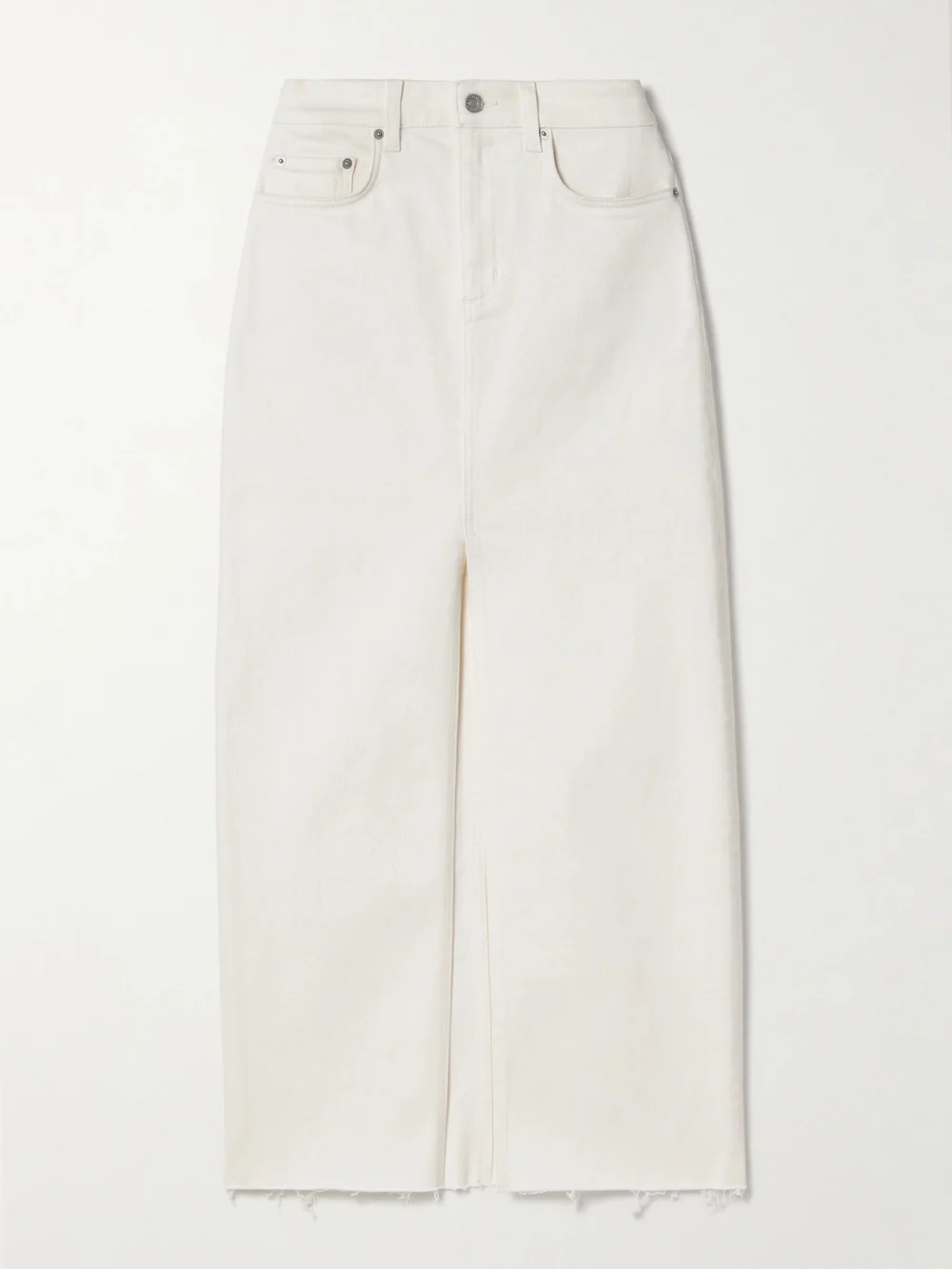 Salon 1884 Orlan Frayed Denim Maxi Skirt in off-white