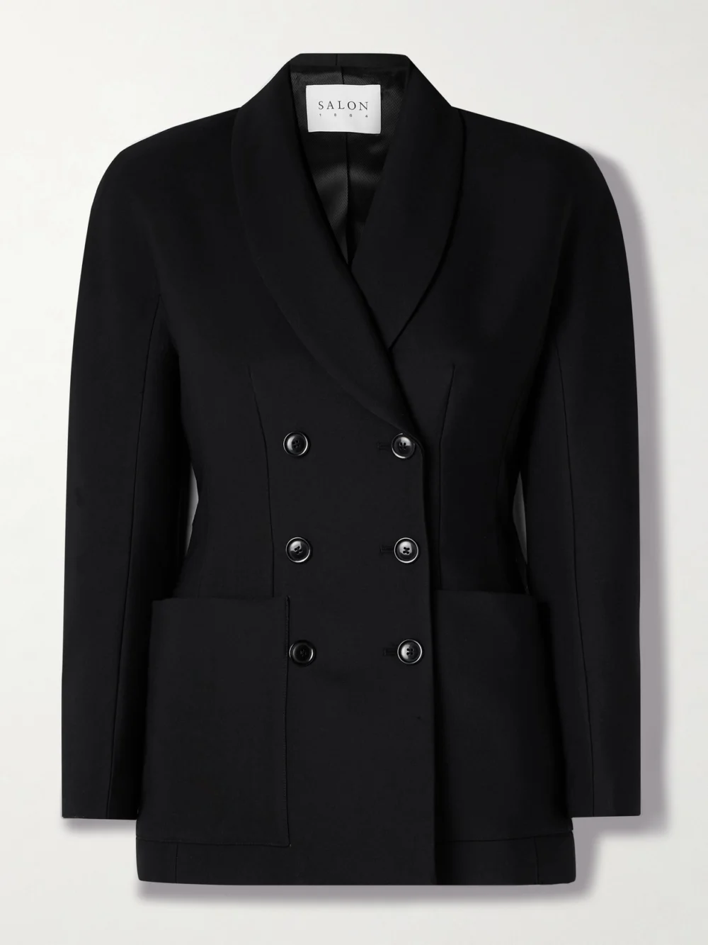 Salon 1884 Simone Double-breasted Wool and Silk-blend Twill Blazer in black