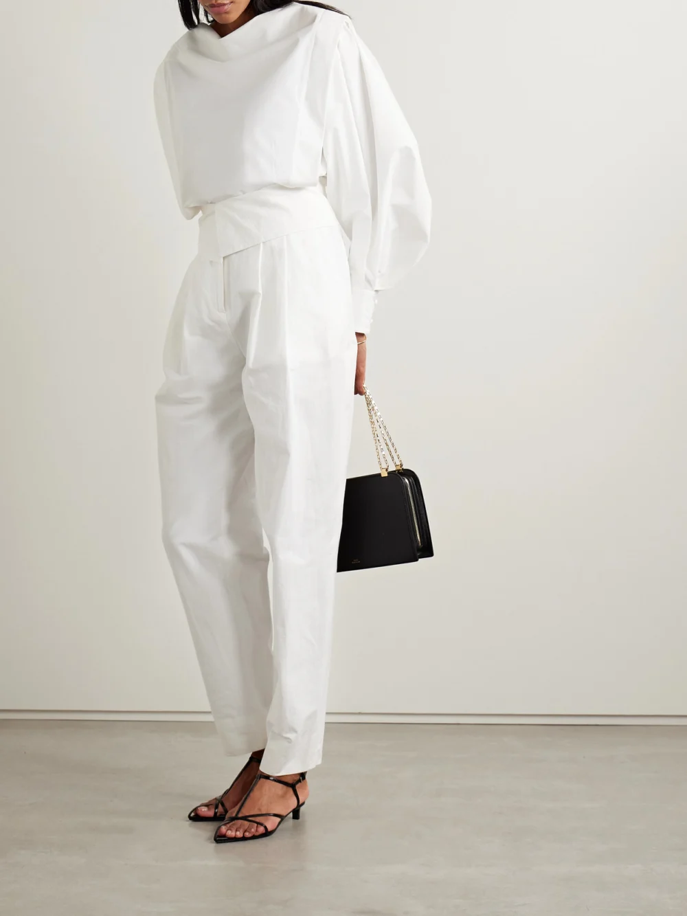 Salon 1884 Soren Layered Pleated Cotton-blend Poplin Tapered Pants, worn by a model