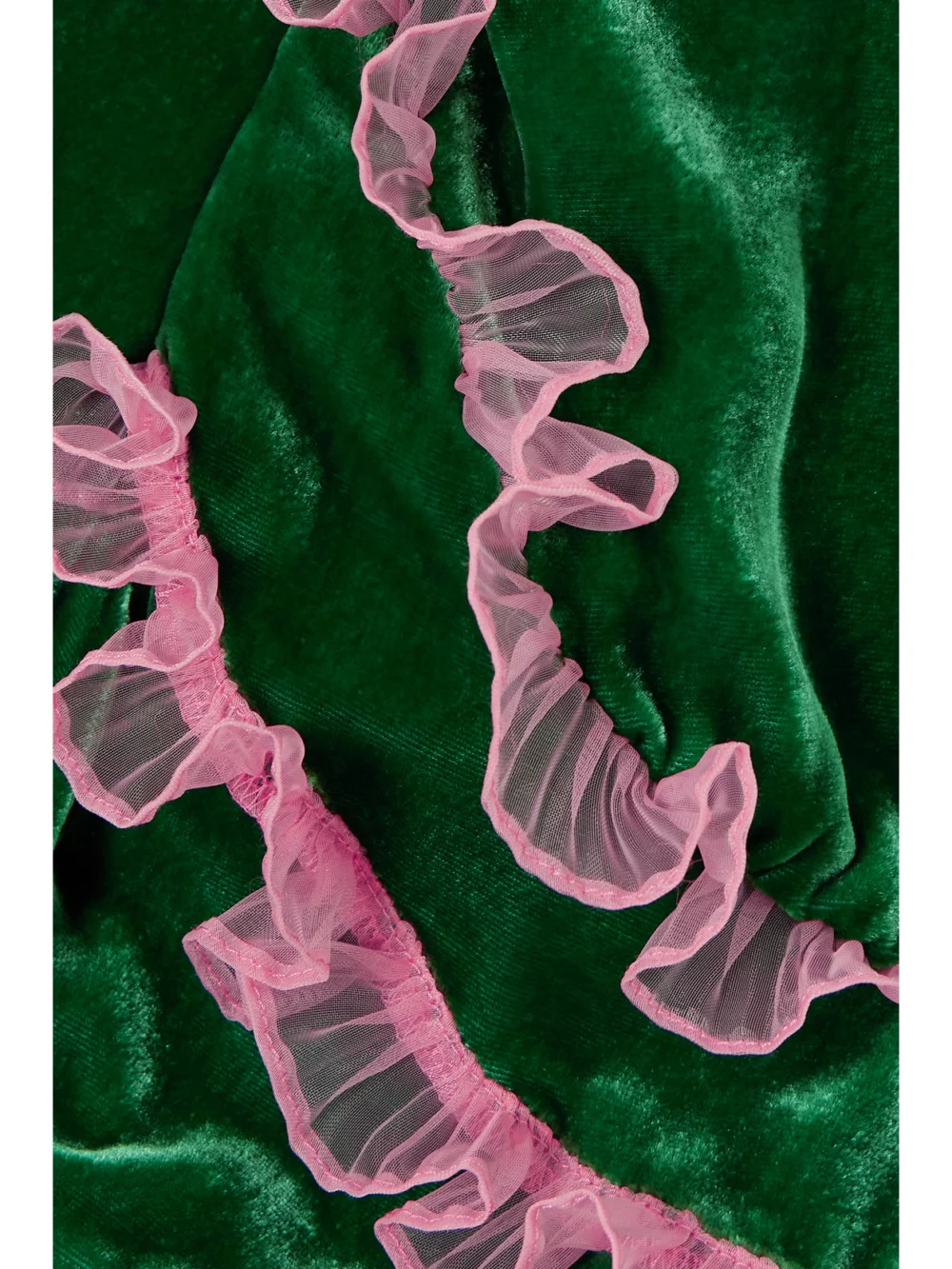 Close-up detail of the Saloni Anais Ruffled Tulle-trimmed Velvet Midi Dress
