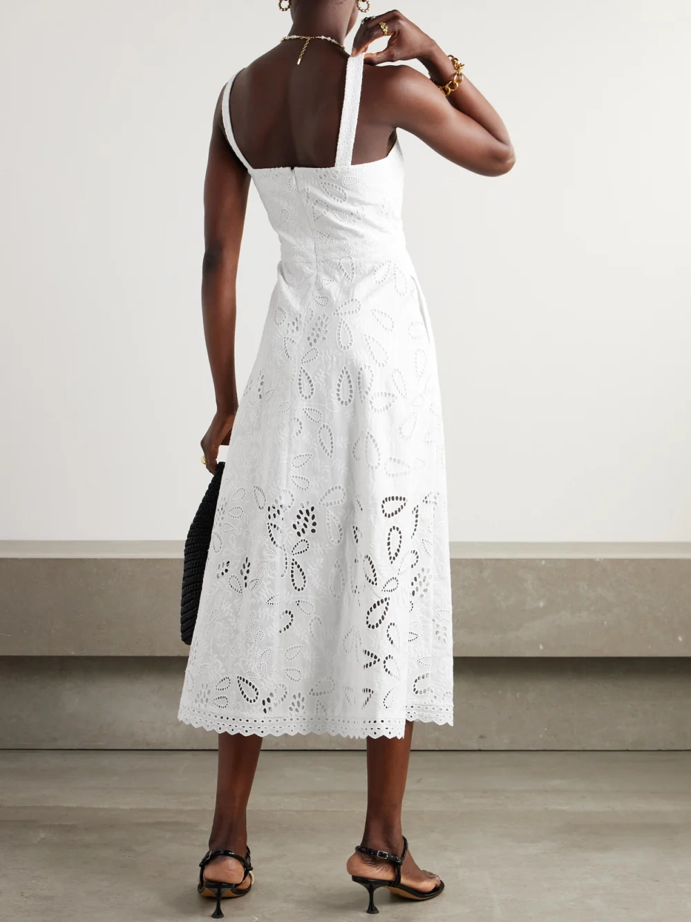 Back view of the Saloni Aubrey C Broderie Anglaise Cotton Midi Dress