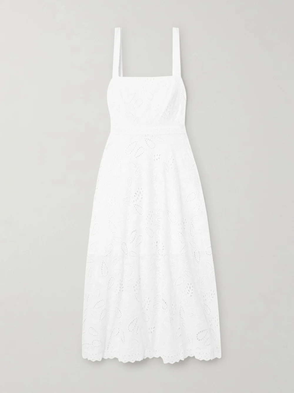 Saloni Aubrey C Broderie Anglaise Cotton Midi Dress in white