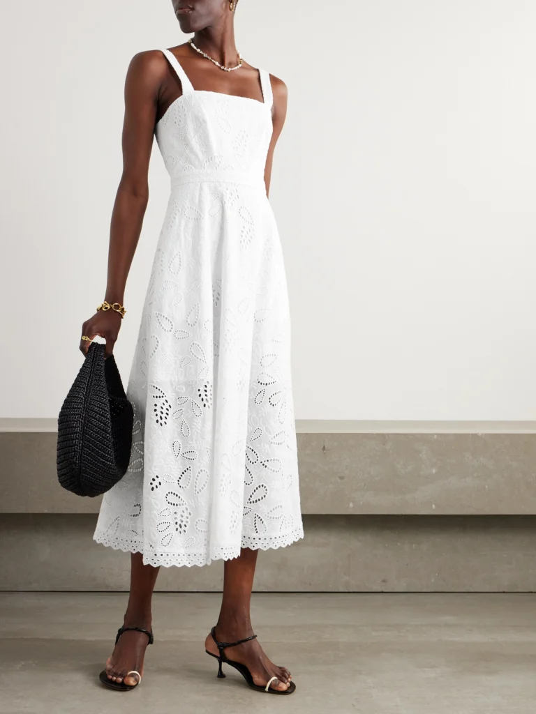 Saloni Aubrey C Broderie Anglaise Cotton Midi Dress